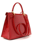 Shiny Porosus Crocodile Kelly Sellier 28 Rouge Vif