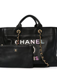 Calfskin Medium Deauville Tote Black Multicolor