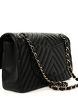 Lambskin Chevron Quilted Medium Double Flap Black