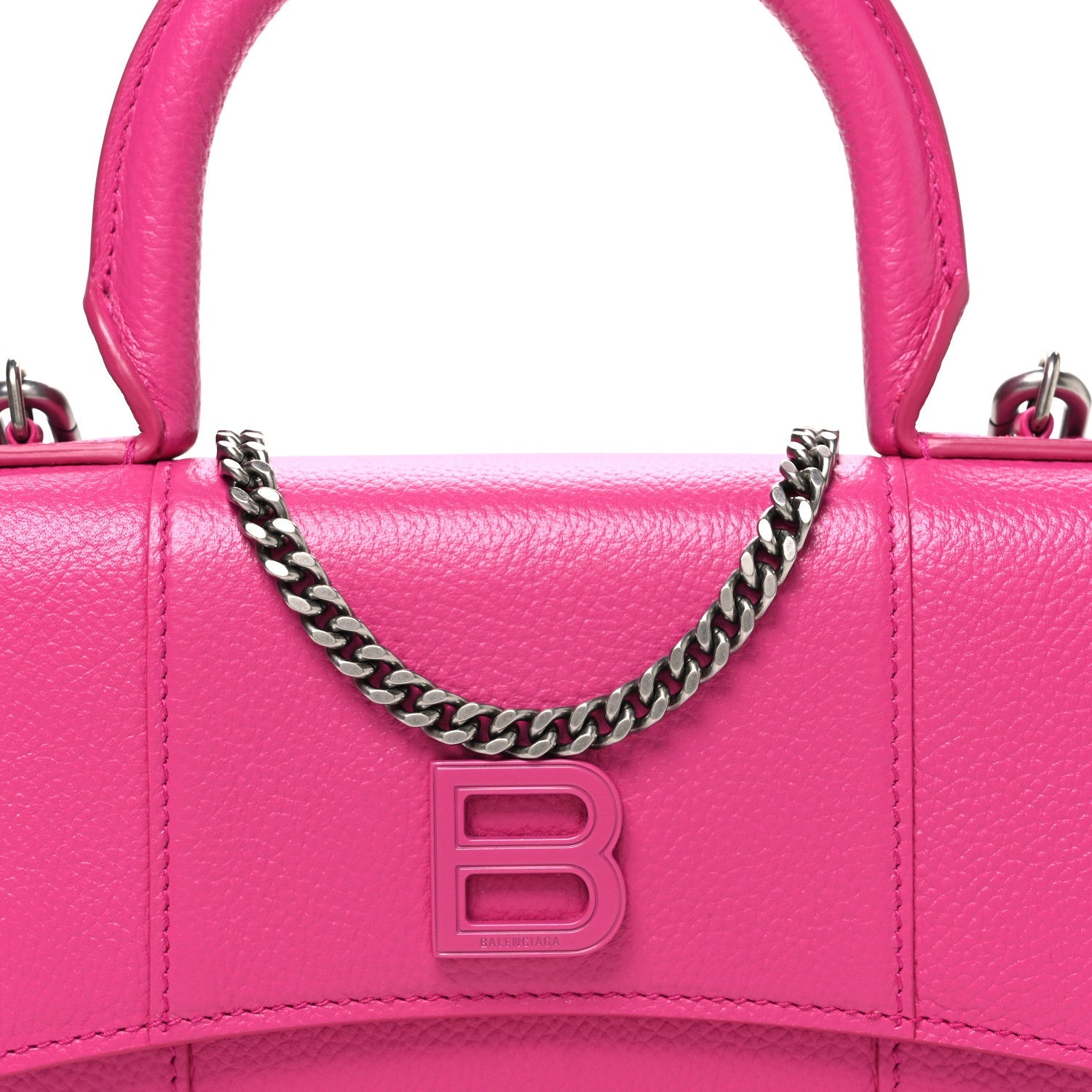 Grained Calfskin Tonal B Hourglass Top Handle Crossbody Phone Holder Fuchsia