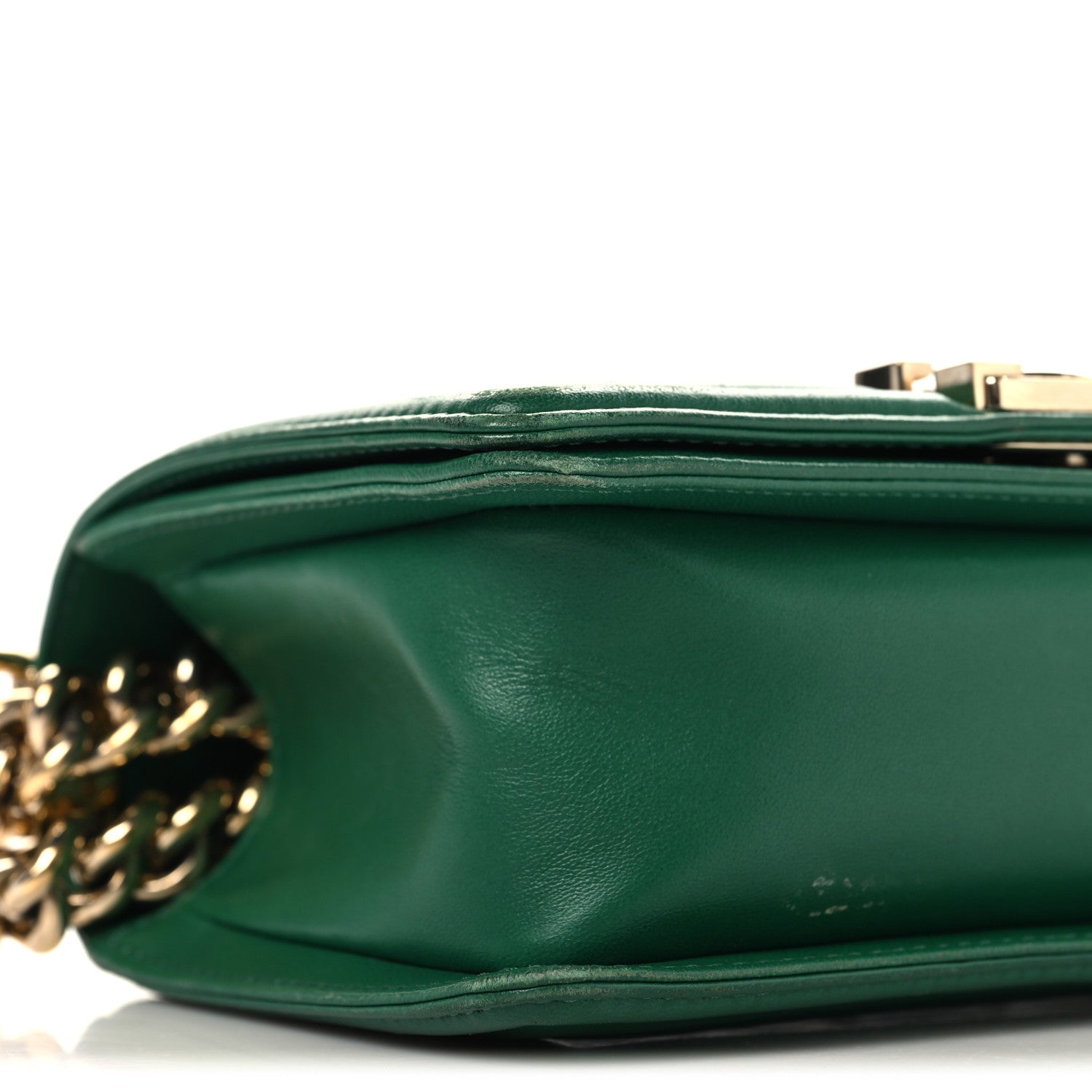 Lambskin Quilted Small Boy Flap Green