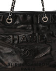 Glazed Calfskin Small Deauville Tote Black