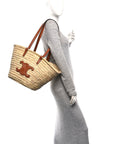 Raffia Calfskin Triomphe Medium Panier Tan