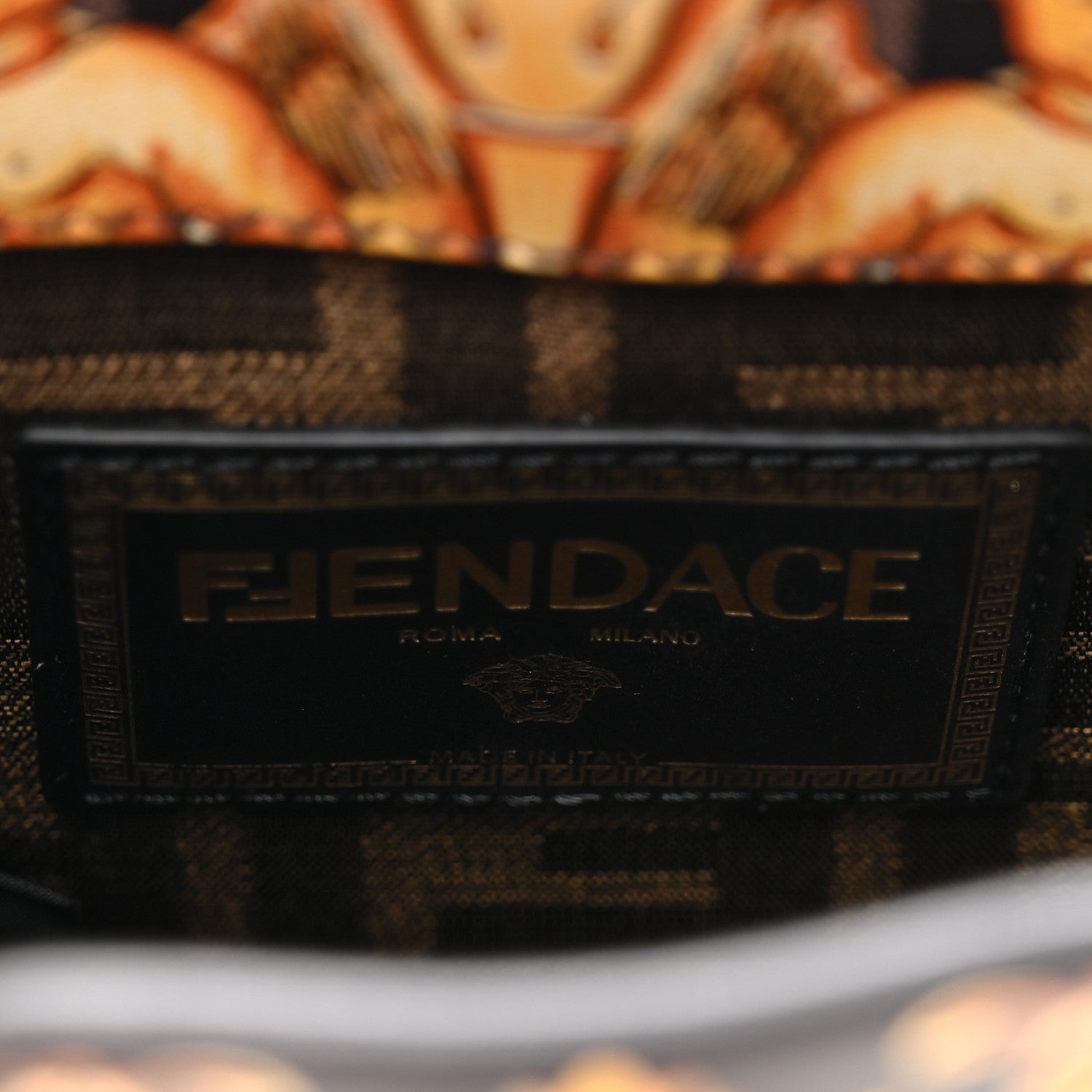 X VERSACE Vitello King Catalan Mirror Plexiglass Fendace FF Baroque Logo Mini FNDI Sunshine Shopper Tote Black Gold
