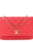 Lambskin Quilted CC Pearl Crush Wallet on Chain WOC Red