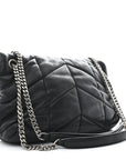 Lambskin Quilted Small Loulou Puffer Monogram Chain Satchel Black