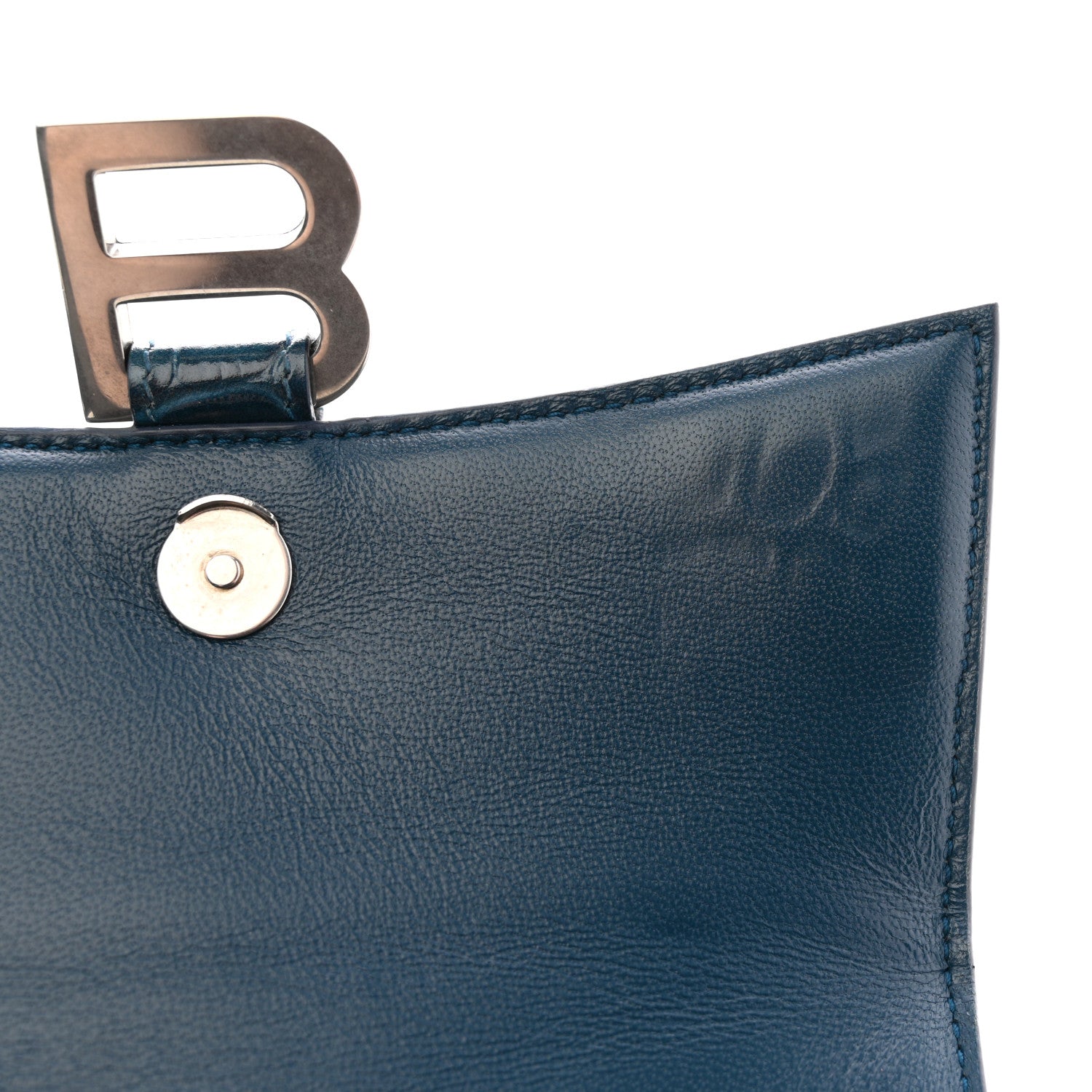 Shiny Calfskin Crocodile Embossed Hourglass Top Handle Bag XS Denim Blue