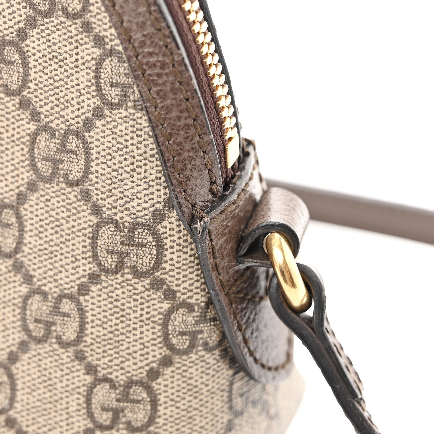 GG Supreme Monogram Textured Dollar Calfskin Web Small Ophidia Dome Shoulder Bag Beige Ebony New Acero