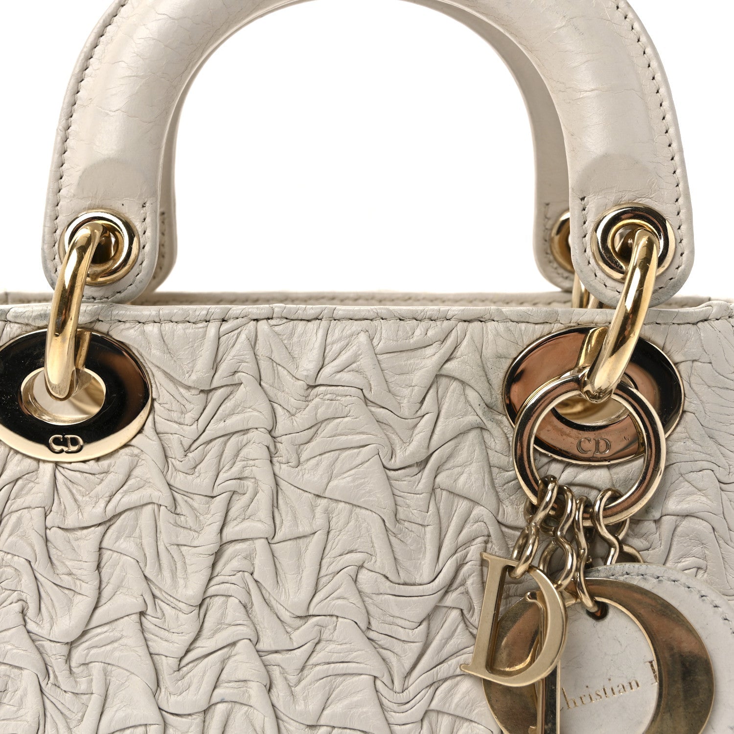 Lambskin Gathered Mini Lady D1OR White