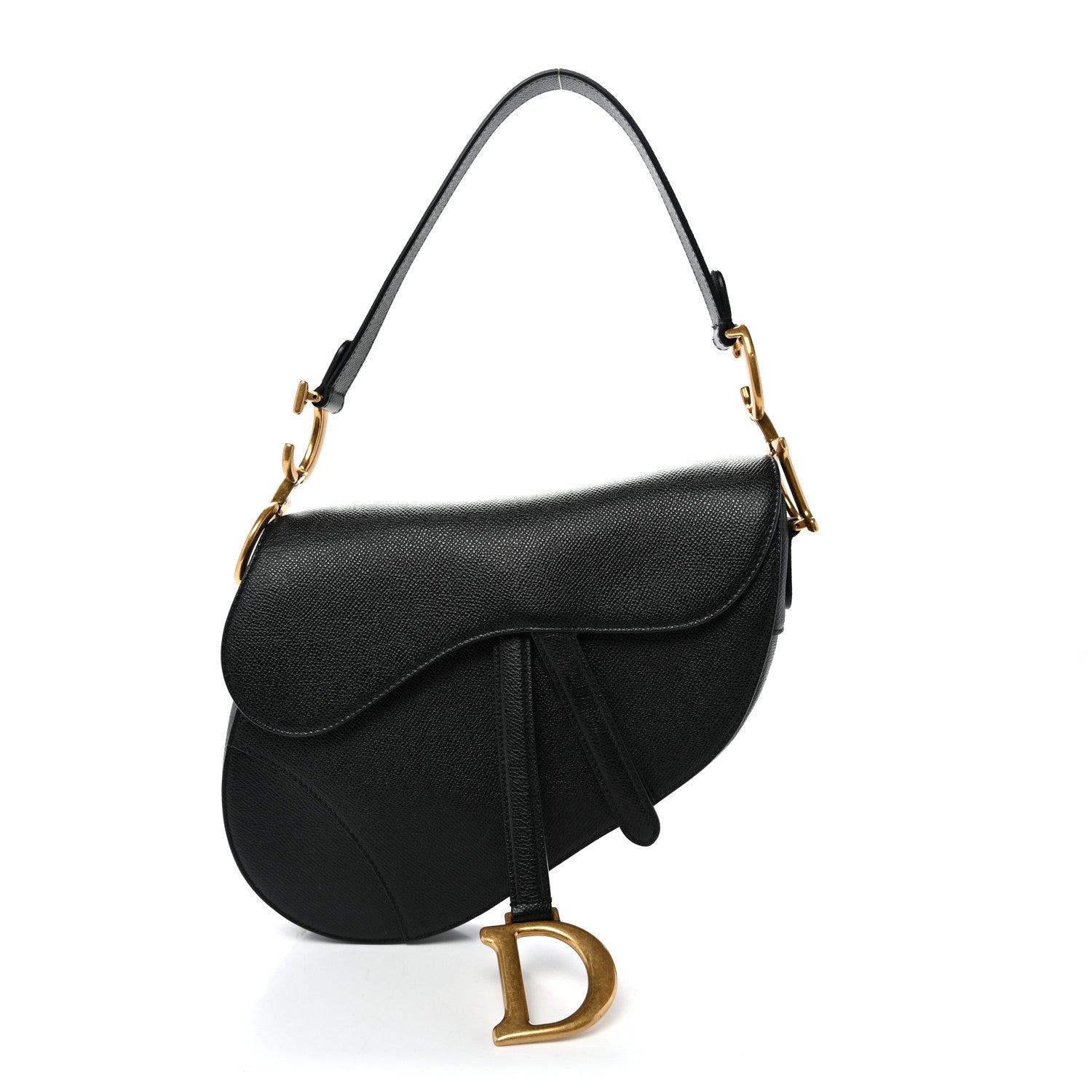 Grained Calfskin Saddle Bag Black