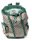GG Supreme Monogram Snakeskin Ophidia Double Buckle Backpack Brown Green
