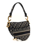 Oblique Embroidered Saddle Bag Blue