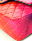 Calfskin Quilted Medium Rainbow Double Flap Multicolor