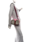 GG Supreme Monogram Textured Dollar Calfskin Web Ophidia Small Crossbody Bag Beige Ebony Fuchsia