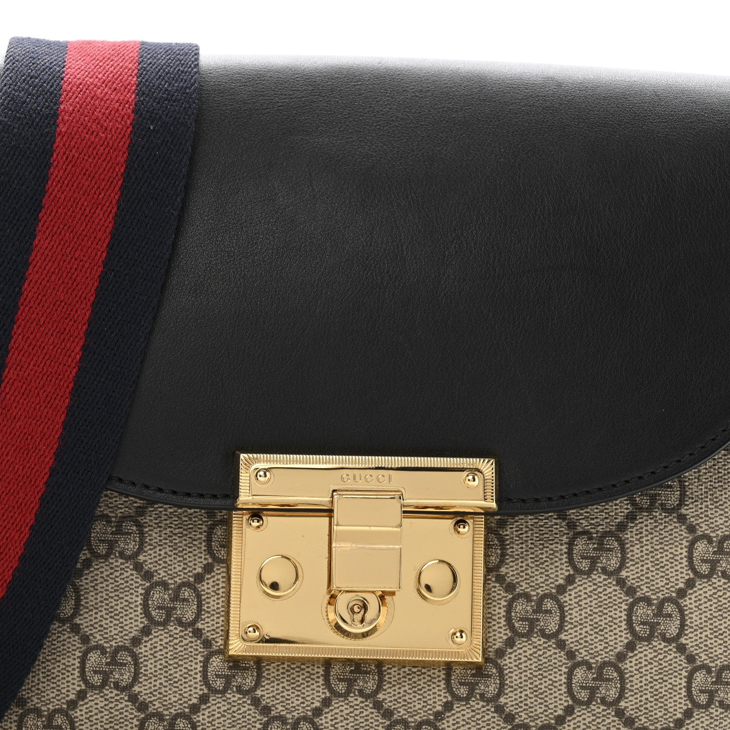 GG Supreme Monogram Web Medium Padlock Messenger Shoulder Bag Black
