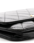 Lambskin Quilted Golden Class Wallet on Chain WOC Black