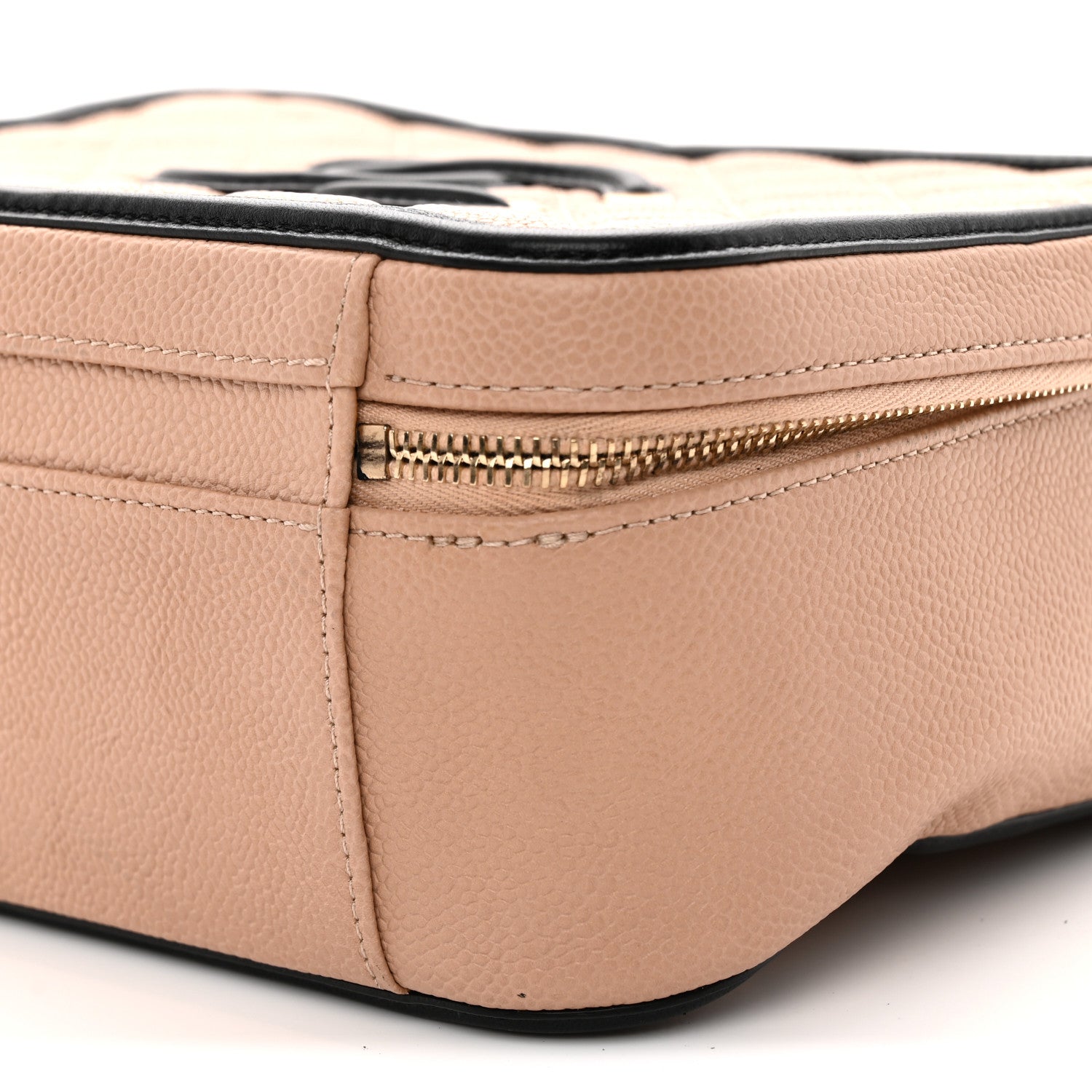 Caviar Quilted Large CC Filigree Vanity Case Beige Black