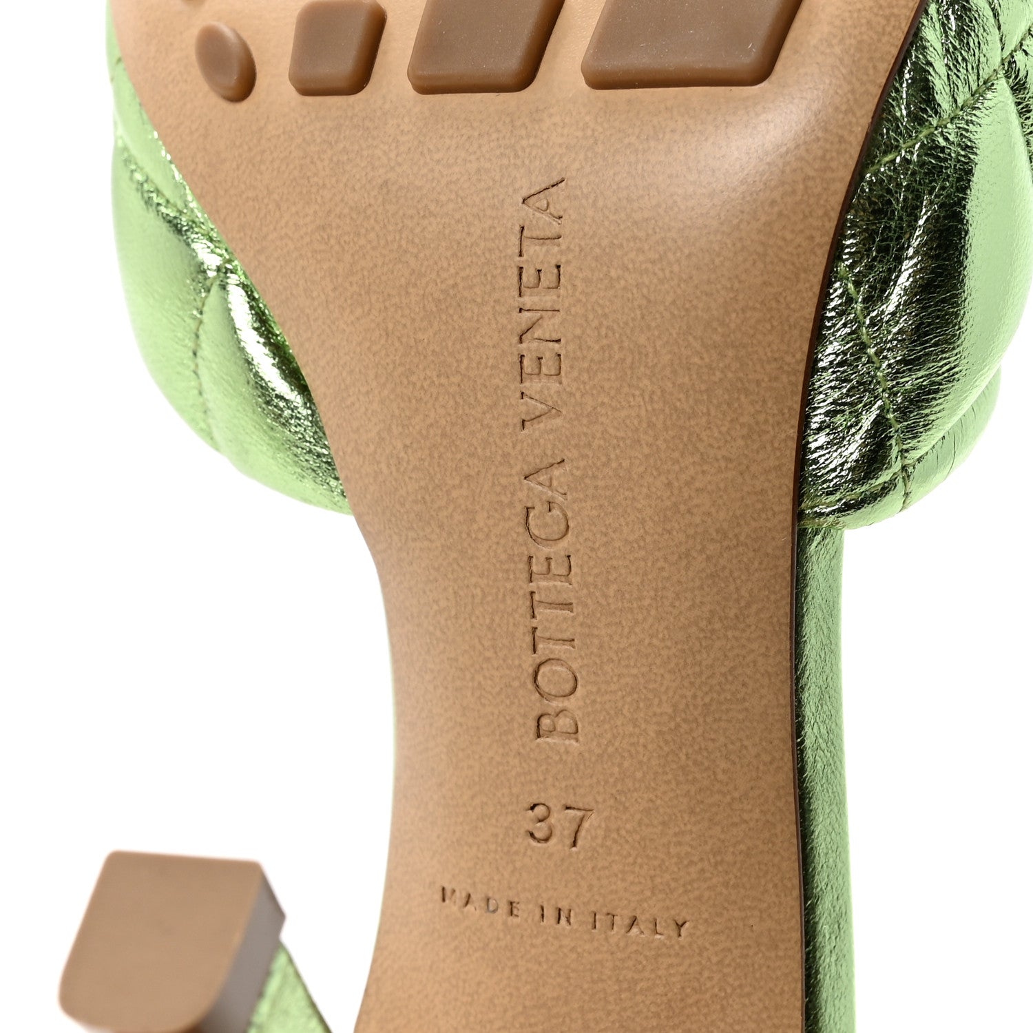 Metallic Nappa Reflection Matelasse Padded Mule Sandals 37 Pistachio