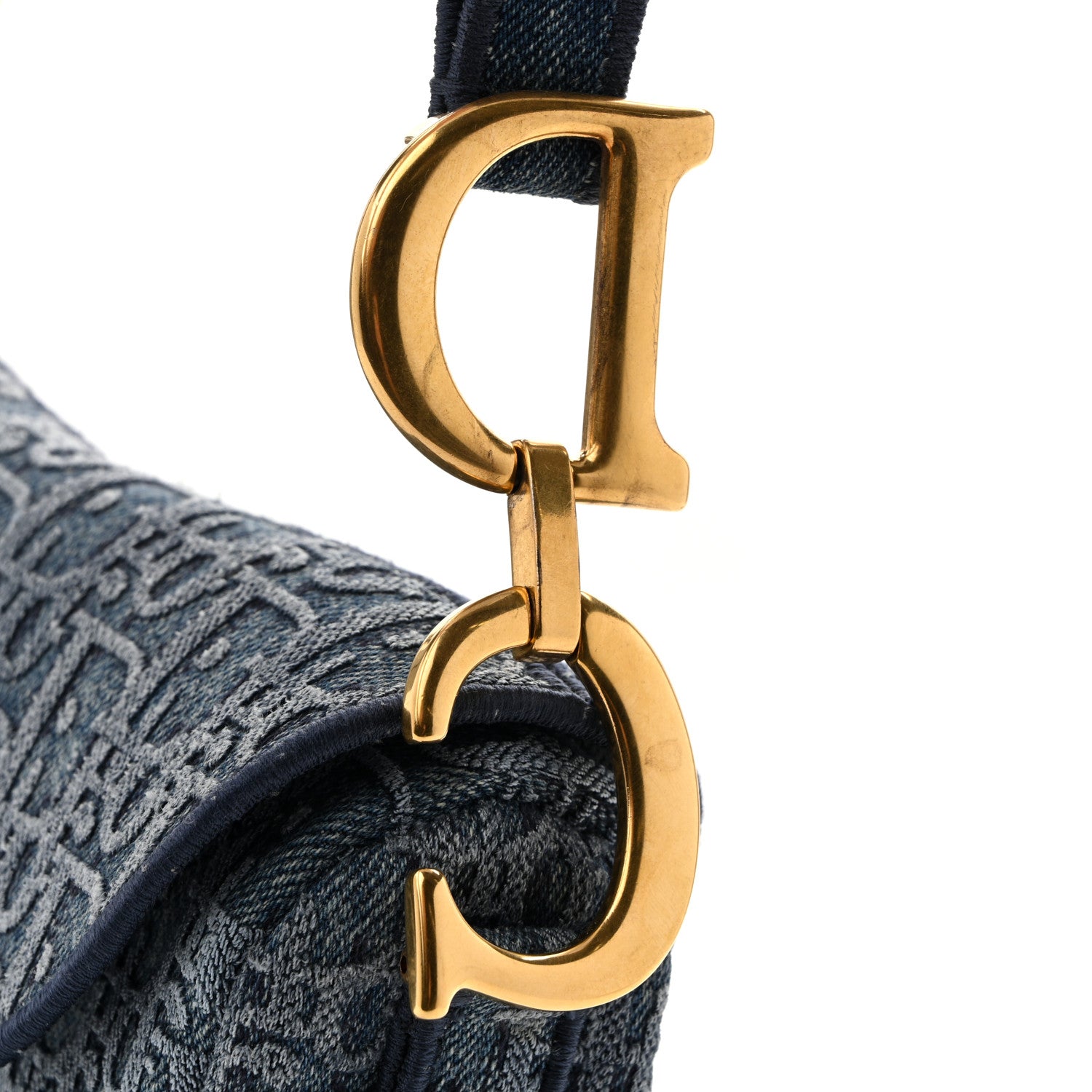 Oblique Embroidered Saddle Bag Denim Blue