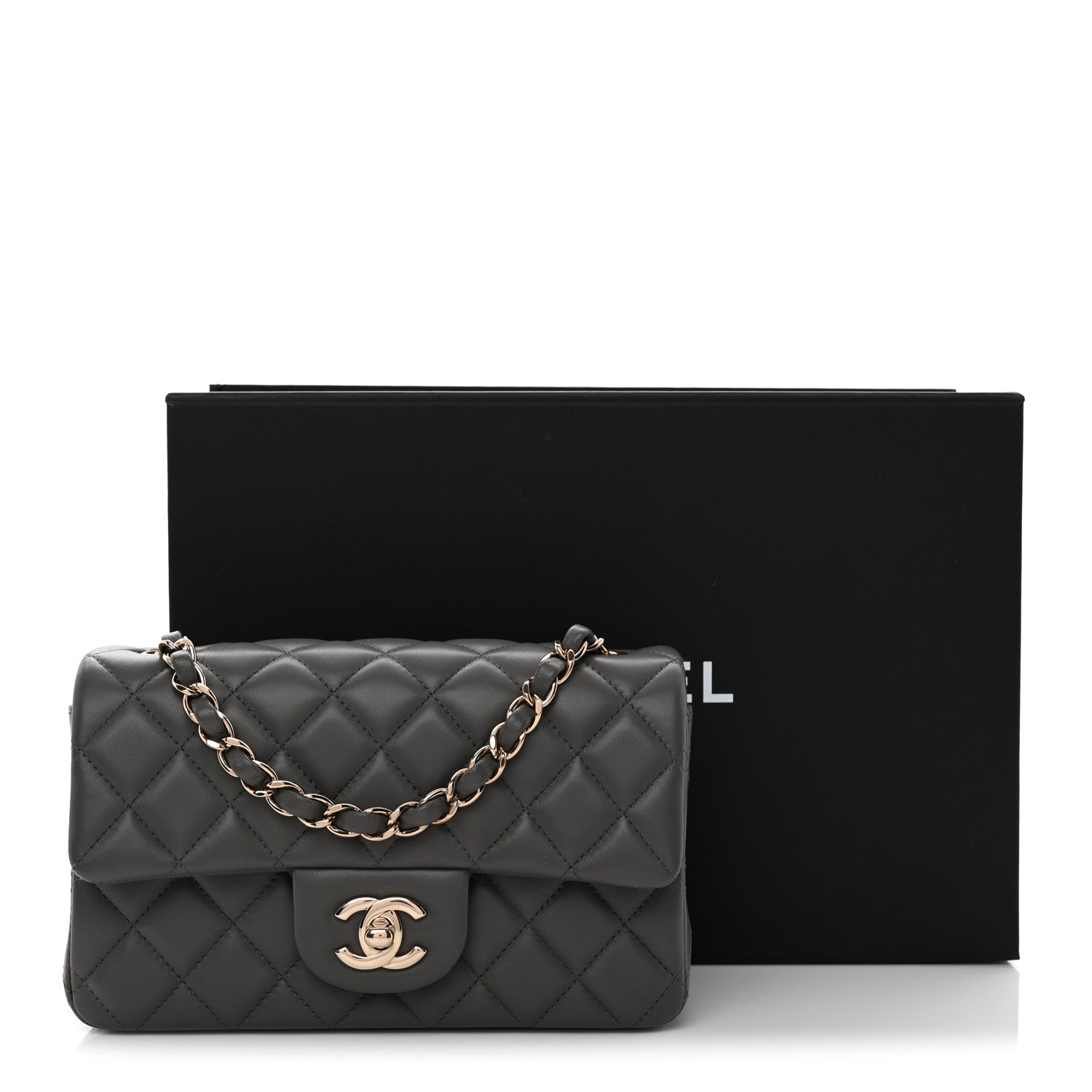 Lambskin Quilted Mini Rectangular Flap Dark Grey