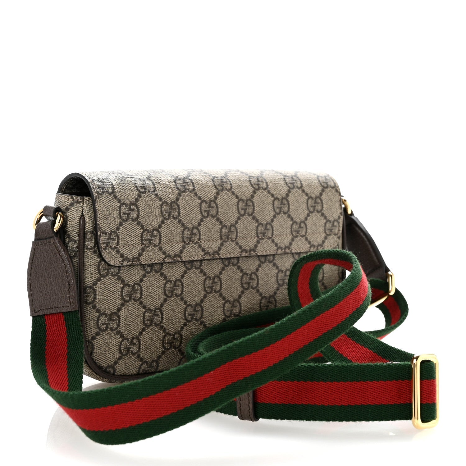 GG Supreme Monogram Textured Dollar Calfskin Web Mini Ophidia Envelope Shoulder Bag Beige Ebony New Acero