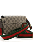 GG Supreme Monogram Textured Dollar Calfskin Web Mini Ophidia Envelope Shoulder Bag Beige Ebony New Acero