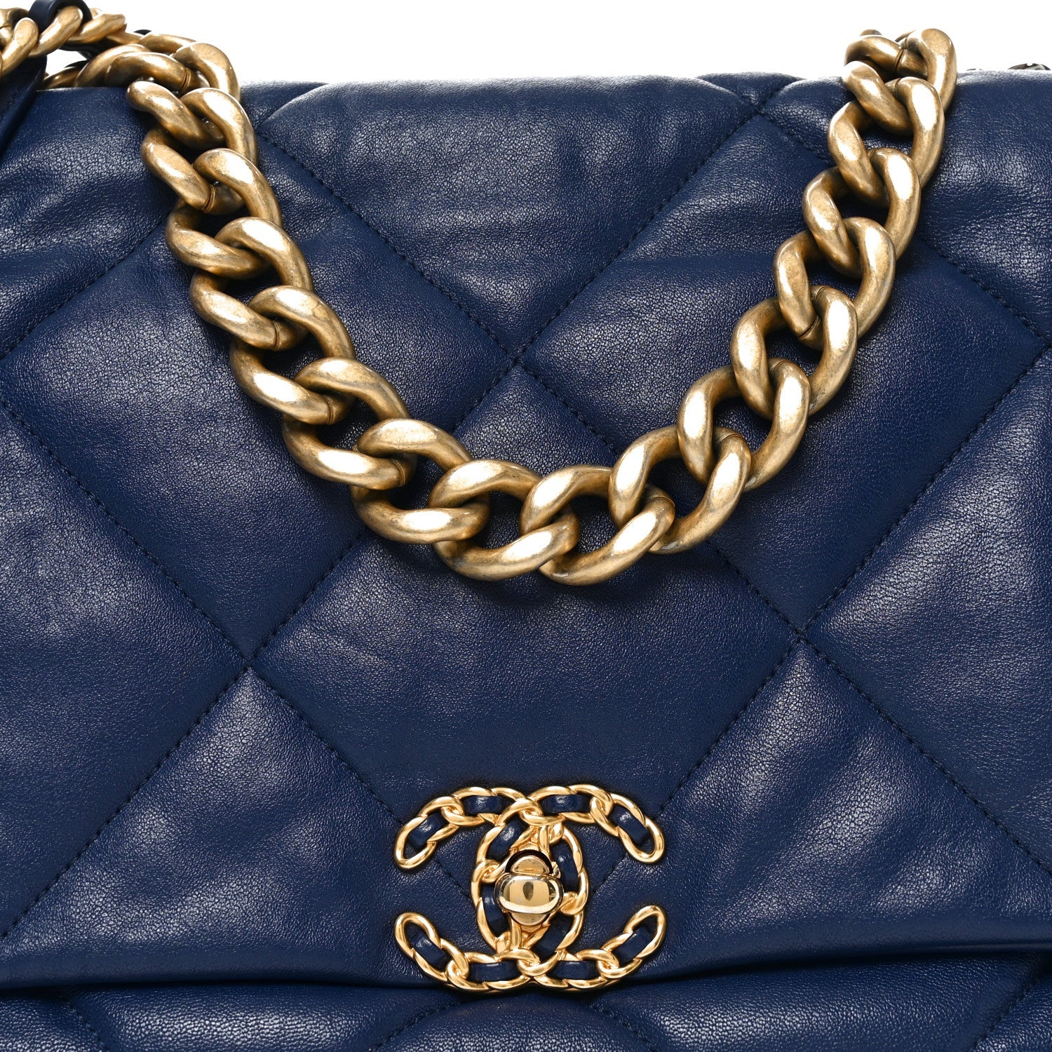 Goatskin Quilted Maxi CHNL 19 Flap Navy Blue