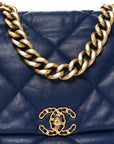 Goatskin Quilted Maxi CHNL 19 Flap Navy Blue
