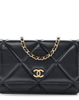 Lambskin Quilted Wallet On Chain WOC Navy