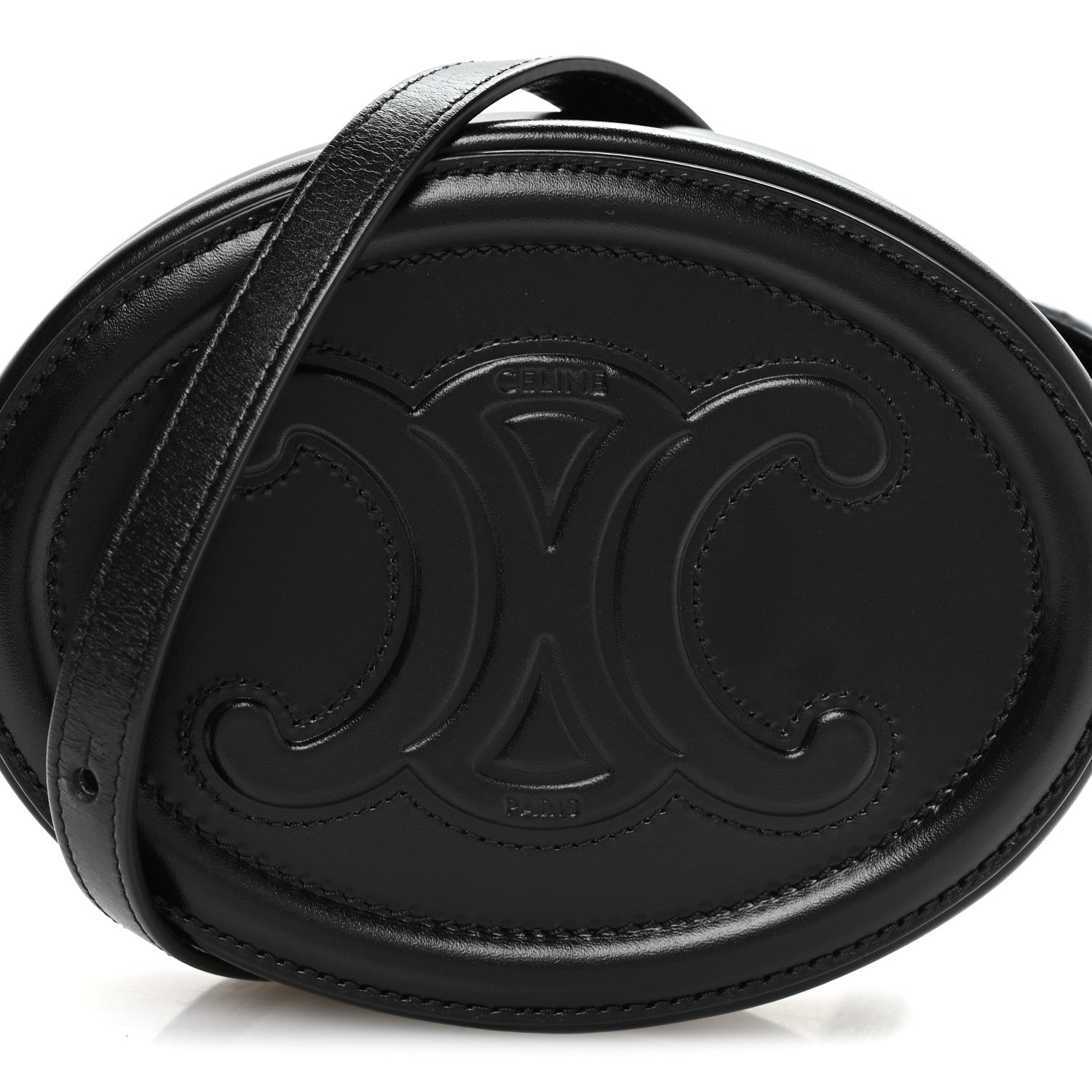 Smooth Calfskin Cuir Small Triomphe Oval Crossbody Purse Black