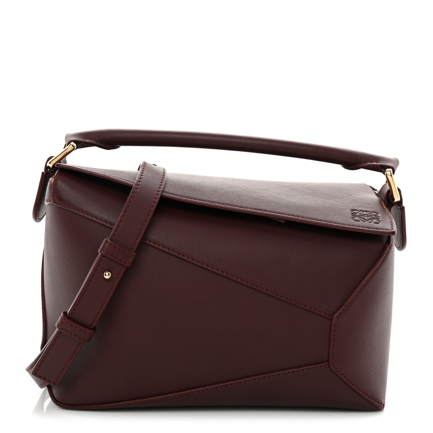 Calfskin Small Puzzle Edge Bag Burgundy