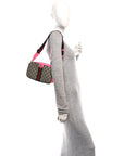 GG Supreme Monogram Textured Dollar Calfskin Web Ophidia Small Crossbody Bag Beige Ebony Fuchsia