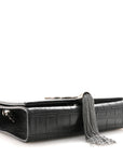 Calfskin Crocodile Embossed Small Classic Monogram Kate Tassel Satchel Black