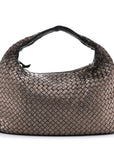 Metallic Nappa Intrecciato Medium Veneta Hobo Pewter