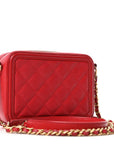 Caviar Quilted Filigree Vanity Clutch With Chain Red