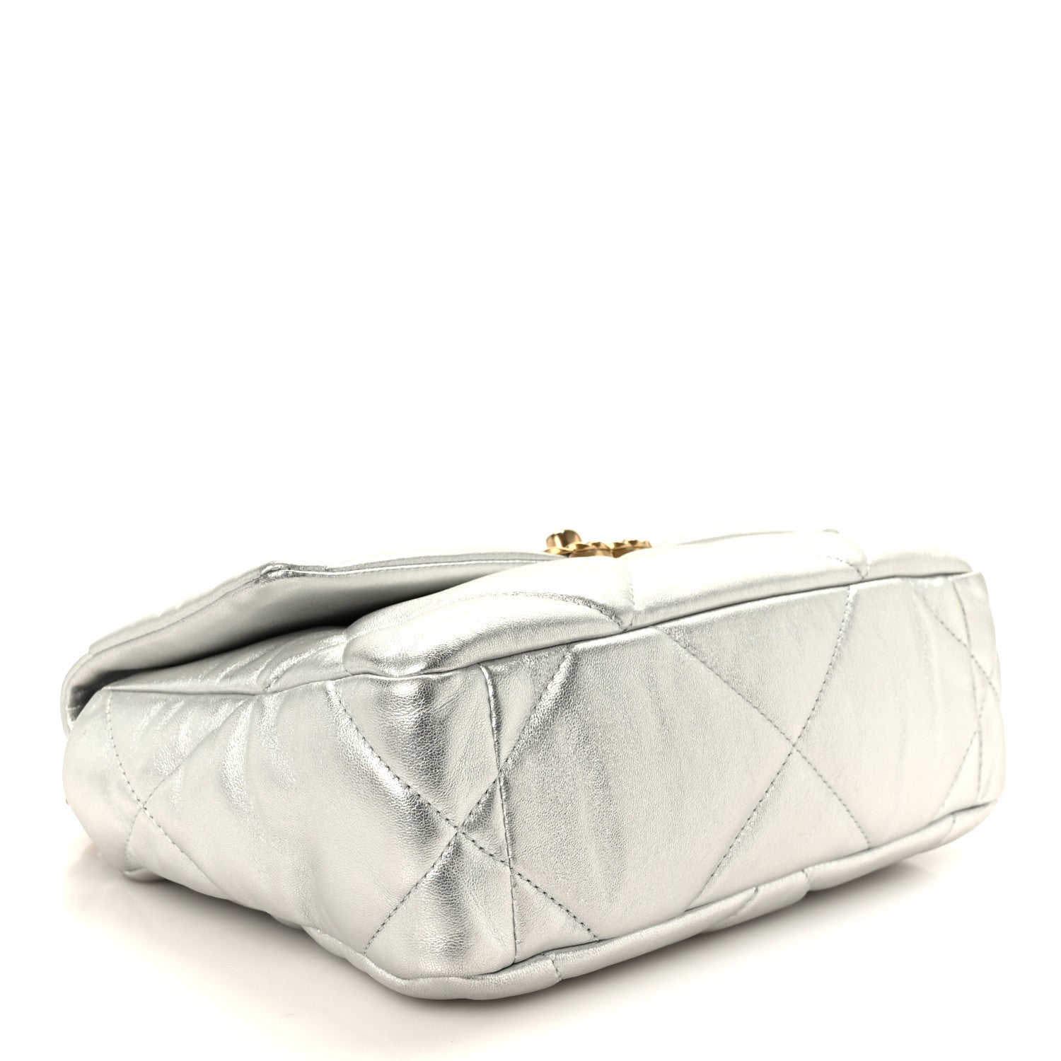 Metallic Lambskin Quilted Medium CHNL 19 Flap Silver