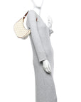 Canvas Calfskin Ava Triomphe Shoulder Bag White