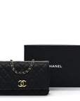 Caviar Quilted Striated CC Wallet On Chain WOC Black