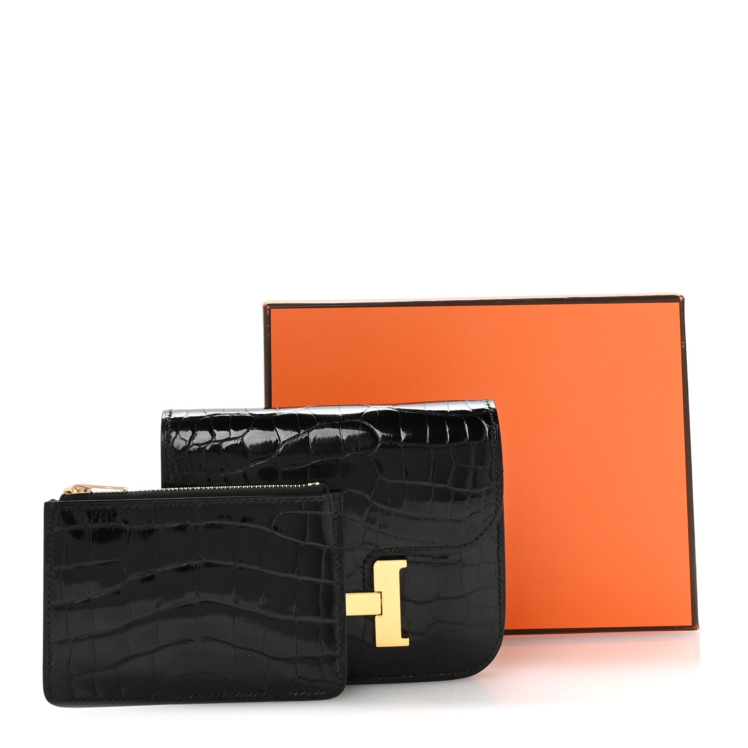 Shiny Alligator Constance Slim Wallet Black