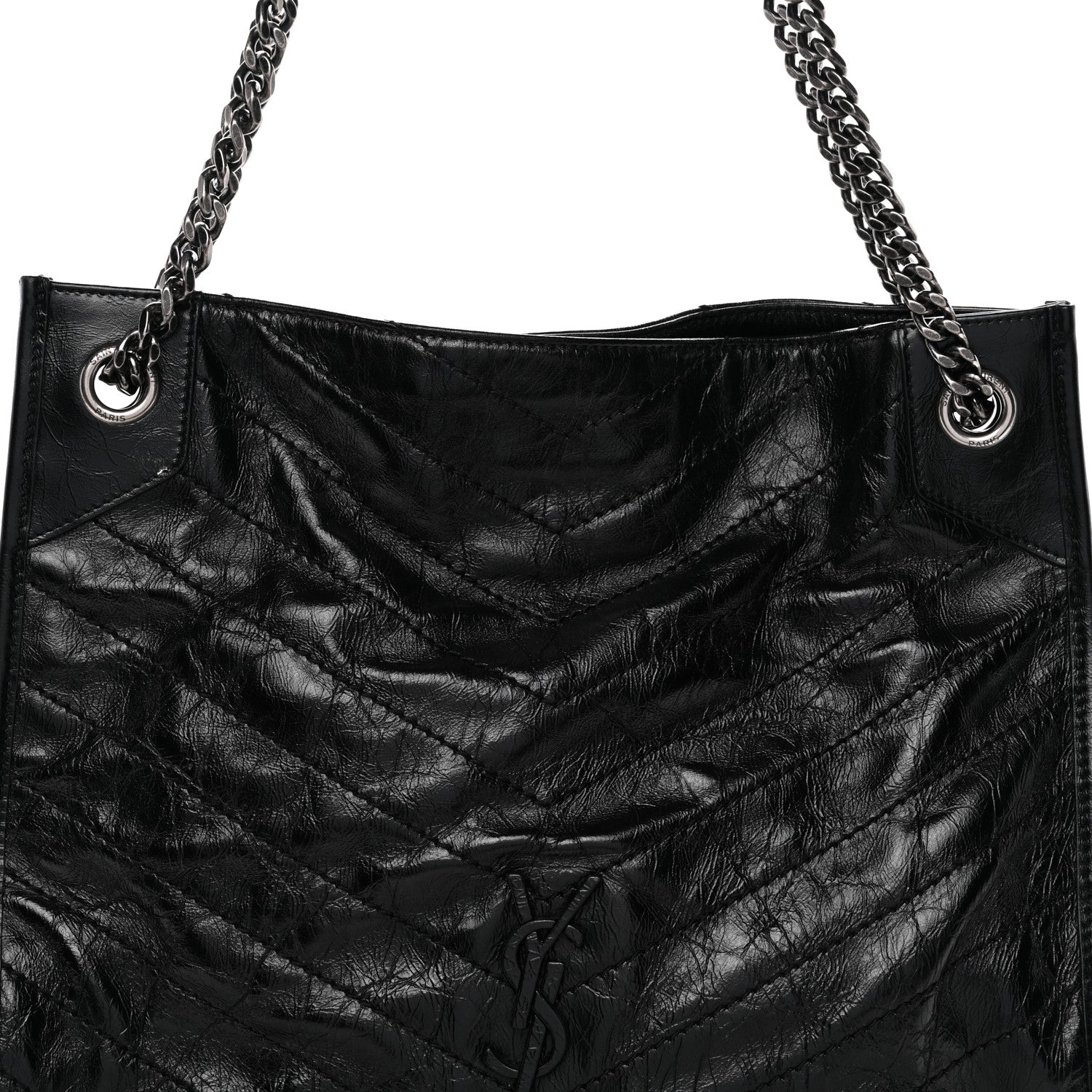 Crinkled Calfskin Matelasse Monogram Medium Niki Shopper Tote Black