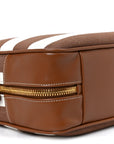 Canvas Calfskin Striped Large Beau Top Handle Bag Naturale Brandy