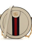 Textured Calfskin Web Mini Ophidia Round Shoulder Bag Mystic White