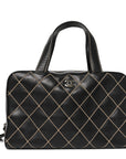 Calfskin Wild Stitch Top Handle Bag Black