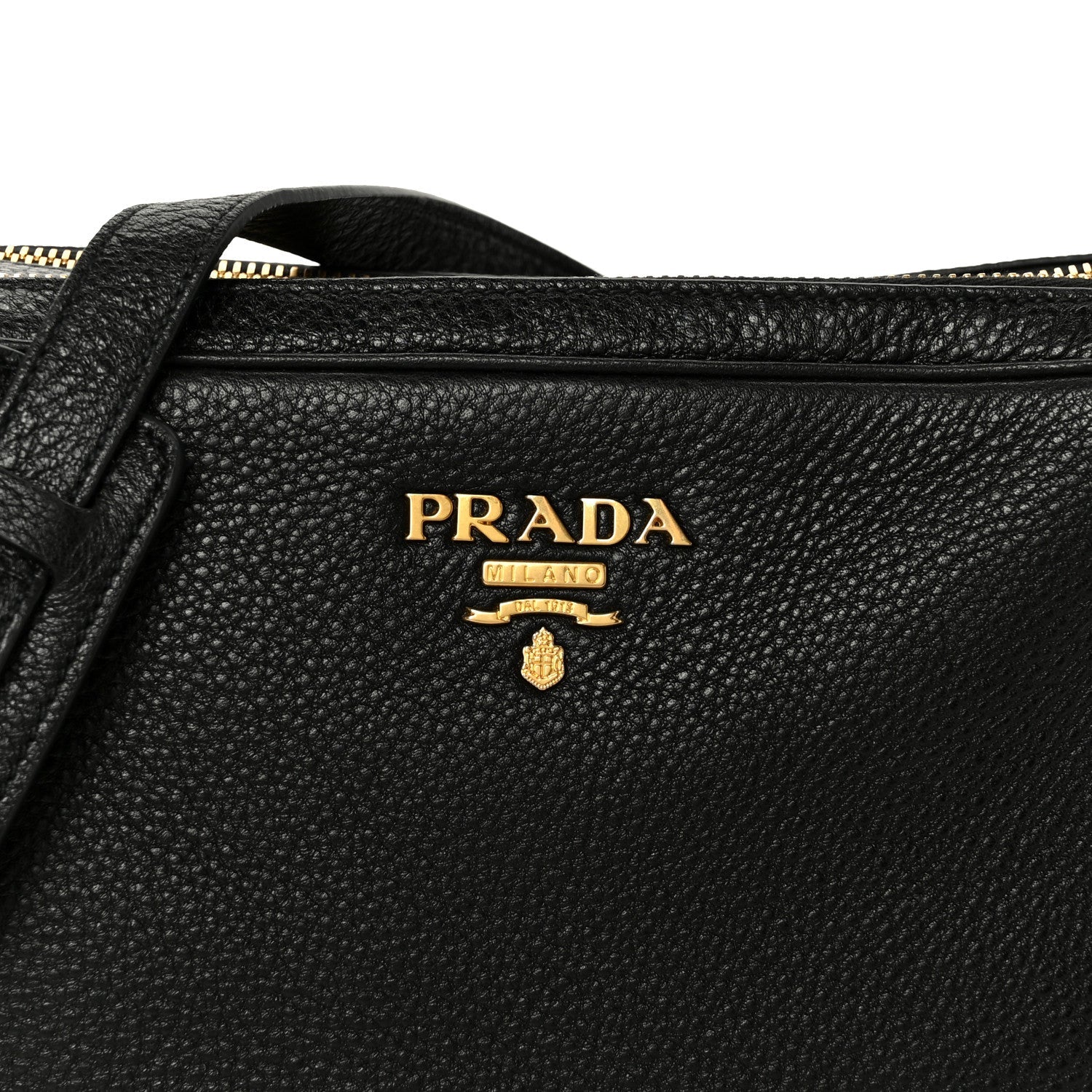Vitello Daino Medium Double Zip Shoulder Bag Black
