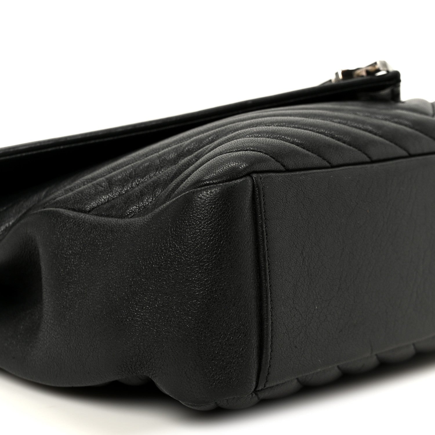 Sheepskin Matelasse Chevron Monogram Large College Satchel Black