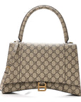 X GCCI GG Supreme Monogram Medium Hourglass Top Handle Bag Beige Ebony
