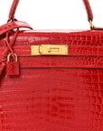 Shiny Porosus Crocodile Kelly Sellier 28 Rouge Vif