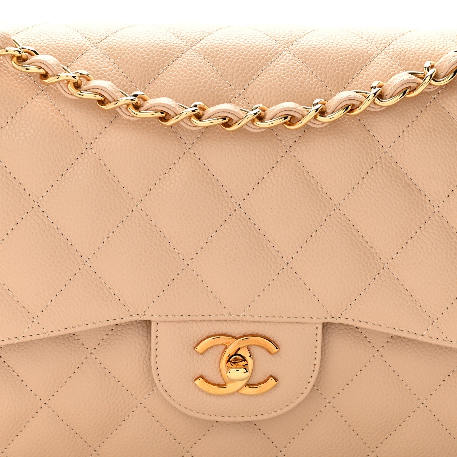 Caviar Quilted Jumbo Double Flap Light Beige