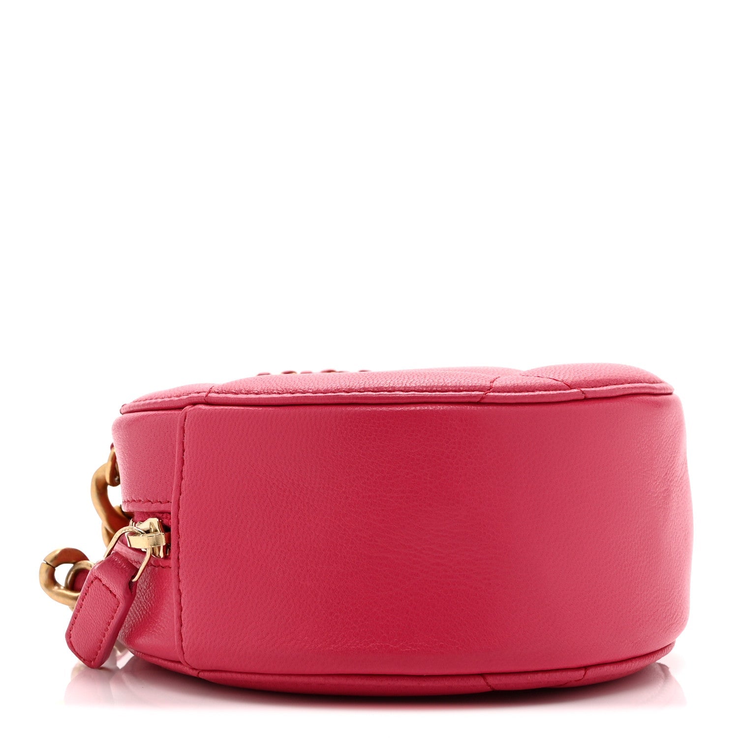 Lambskin Quilted CHNL 19 Round Clutch With Chain Pink