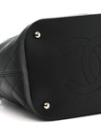 Calfskin Stitched Chain Top Handle Bucket Bag Black